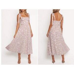 Petal‎ + Pup Purple Floral Tie Strap Midi Dress XL Sweetheart Neckline - DEFECT